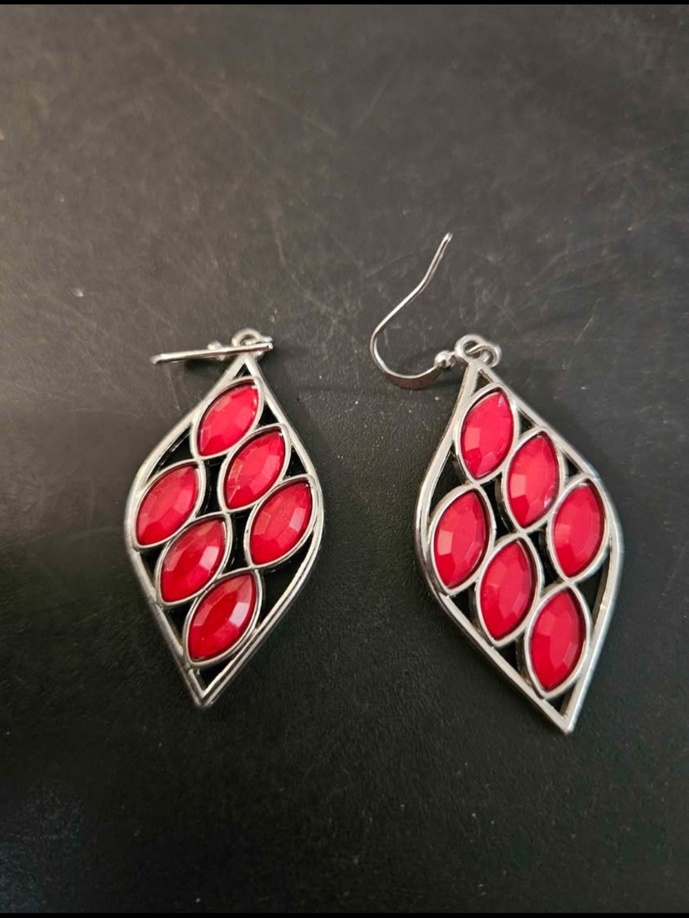 Silver-toned teardrop earrings with 6 marquise-cut stones